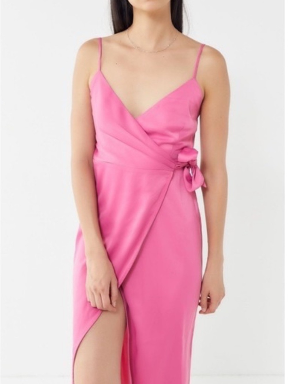Urban Outfitters Pink Wrap Midi Dress with Side Tie